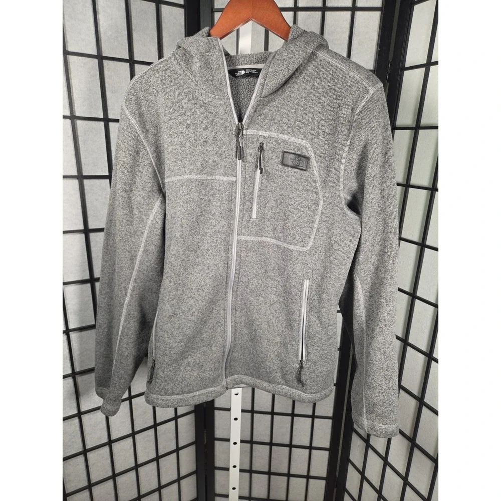 The North Face Jacket Mens Medium Gray Fleece Hooded Full Zip Outdoor Thermal